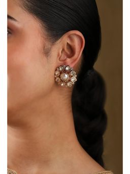 Biba - Women White Brass Studs Earrings