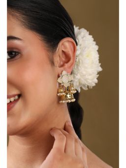 Biba - Women White Gold Brass Jhumka Earrings
