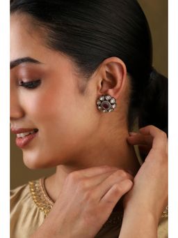 Biba - Women Dark Pink Brass Studs Earrings