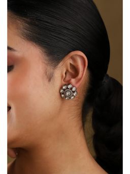 Biba - Women White Brass Studs Earrings