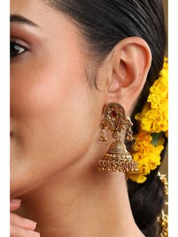 Biba - Women Pink Gold Brass Jhumka Earrings