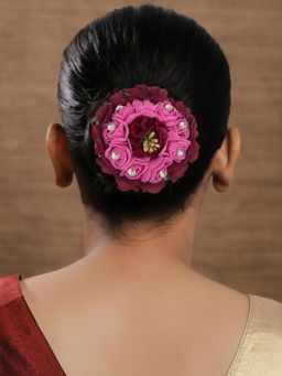 Accessher - Women Pink Rose Floral Bridal Juda Bun Hair Accessory
