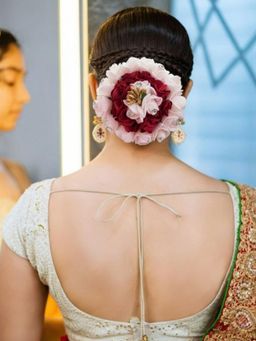 Accessher - Women Multi-Color White Floral Bridal Juda Bun Hair Garland For Wedding