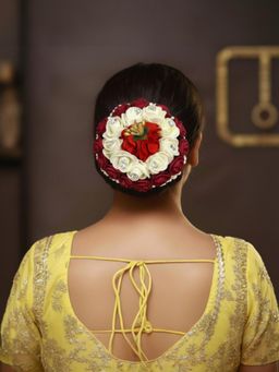 Accessher - Women Multi-Color Rose Floral Bridal Hair Bun Accessory