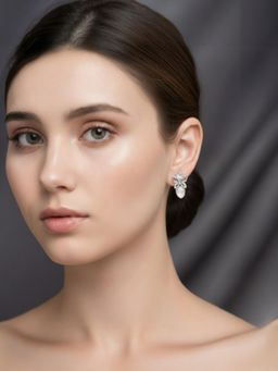 Accessher - Women White Silver-Tone Butterfly Triangle Crystal Drop Earrings