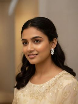 Accessher - Women White Silver-Tone Butterfly Round Crystal Drop Earrings