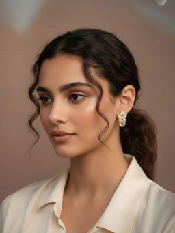 Accessher - Women White Gold-Tone Butterfly Round Crystal Drop Earrings