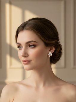 Accessher - Women Gold-Tone White Floral Faux Pearl Stud Earrings