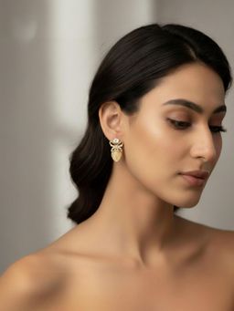 Accessher - Women White Gold-Tone Butterfly Teardrop Crystal Drop Earrings