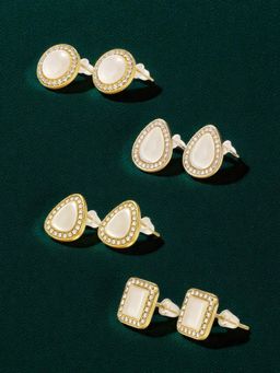 Accessher - Women White Gold-Tone Rhinestone Teardrop Korean Stud Earrings