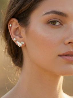 Accessher - Women White Gold-Tone Pearl & Crystal Stud Earrings (Pack of 3)