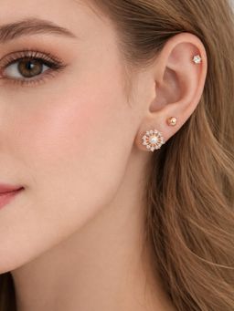 Accessher - Women White Gold-Tone American Diamond Stud Earrings (Pack of 3)