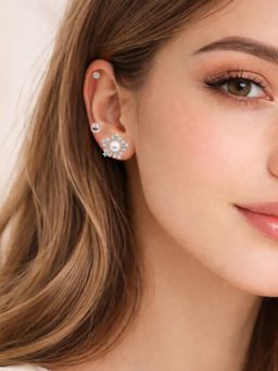 Accessher - Women White Silver-Tone American Diamond Stud Earrings (Pack of 3)