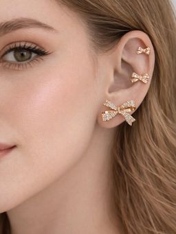 Accessher - Women White Gold-Tone Rhinestone Bow Stud Earrings (Pack of 3)