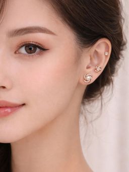 Accessher - Women White Gold-Tone Faux Pearl Floral Stud Earrings (Pack of 3)