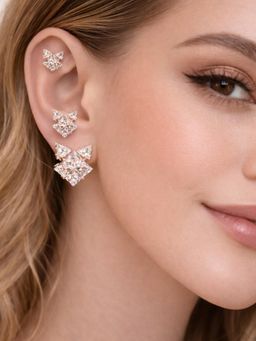Accessher - Women White Gold-Tone Solitaire Stud Earrings (Pack of 3)