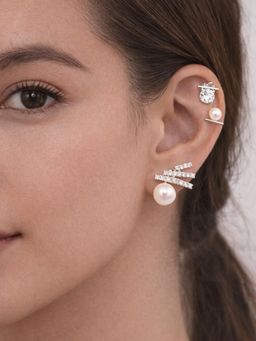 Accessher - Women Silver-Tone Pearl & Solitaire Stud Earrings (Pack of 3)