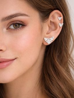 Accessher - Women White Silver-Tone Solitaire Korean Stud Earrings (Pack of 3)