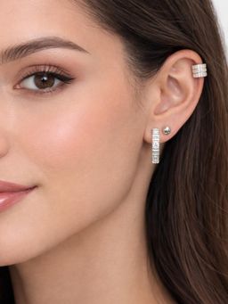 Accessher - Women White Silver-Tone Geometric Earrings (Pack of 3)