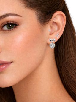 Accessher - Women White Silver-Tone Bow & Solitaire Stud Earrings (Pack of 3)