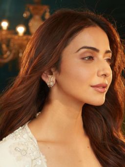 Accessher - Women White Gold-Plated Floral Crystal Clip-On Stud Earrings