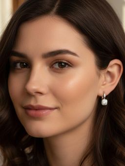 Accessher - Women White Silver-Tone Clip-On Rhinestone Hoops Earrings