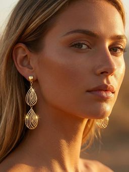 Accessher - Women Gold-Tone Sparkling Long Dangle Earrings