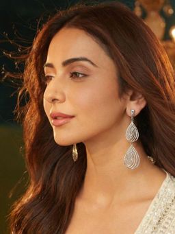 Accessher - Women Silver-Tone Sparkling Long Dangle Earrings