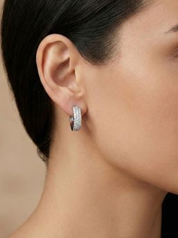 Accessher - Women Silver-Tone American Diamond Endless Hoop Earrings