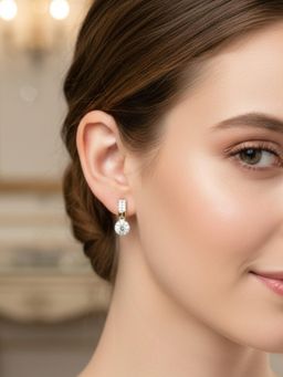 Accessher - Women White Silver-Plated Clip-On Rhinestone Hoop Earrings