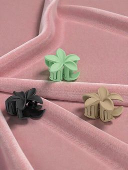 Accessher - Women Multi-Color Matte Flower Mini Hair Claw Clips (Pack of 3)