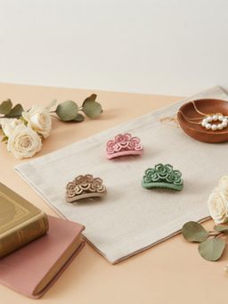 Accessher - Women Multi-Color Matte Flower Hair Claw Barrettes Clips (Pack of 3)