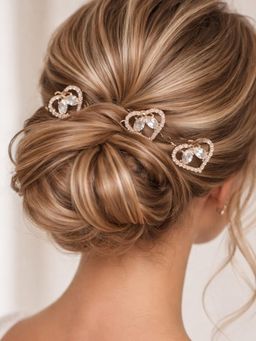 Accessher - Women White Gold-Tone U-Shape Juda Pins Bridal Bun Hair Pins (Pack of 3)