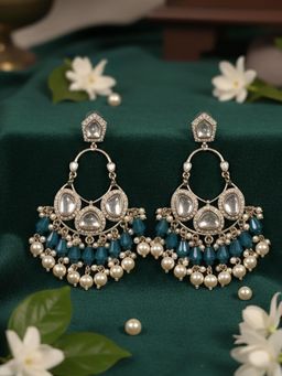 STILEADDA - Women Blue Handmade Mirror Work Chandbali Earrings
