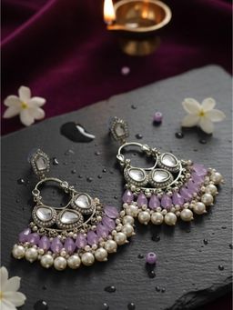 STILEADDA - Women Lavender Handmade Mirror Work Chandbali Earrings