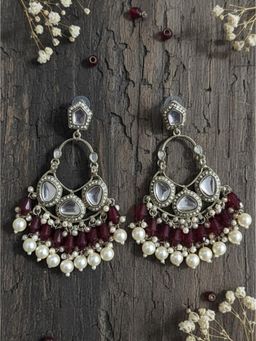 STILEADDA - Women Maroon Handmade Mirror Work Chandbali Earrings