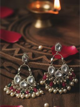 STILEADDA - Women Multi-Color Handmade Mirror Work Chandbali Earrings
