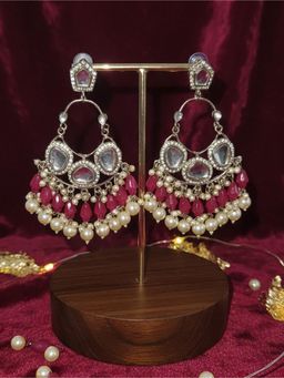 STILEADDA - Women Red Handmade Mirror Work Chandbali Earrings