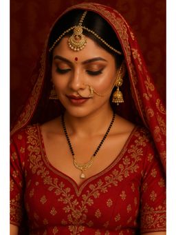 VIEN - Women Gold Plated Black Beads & White Cz Pendant Mangalsutra