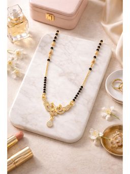 VIEN - Women Gold Plated Black Beads & White Cz Pendant Mangalsutra