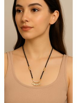 VIEN - Women Gold Plated Black Beads & White Cz Pendant Mangalsutra