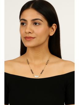 VIEN - Women Gold Plated Black Beads & White Cz Pendant Mangalsutra