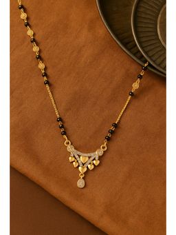 VIEN - Women Gold Plated Black Beads & White Cz Pendant Mangalsutra