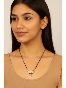 VIEN - Women Gold Plated Black Beads & White Cz Pendant Mangalsutra