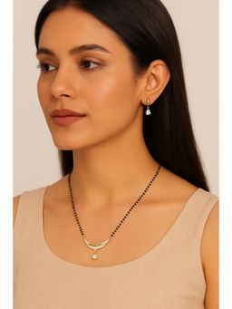 VIEN - Women Gold Plated Black Beads & White Cz Pendant Mangalsutra