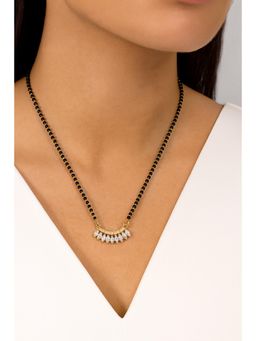 VIEN - Women Gold Plated Black Beads & White Cz Pendant Mangalsutra