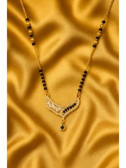 VIEN - Women Gold Plated Black Beads & White Cz Pendant Mangalsutra