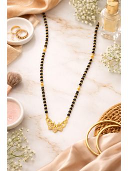 VIEN - Women Gold Plated Black Beads & White Cz Pendant Mangalsutra
