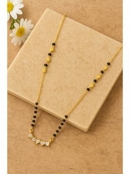 VIEN - Women Gold Plated Black Beads & White Cz Pendant Mangalsutra