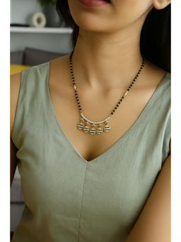 VIEN - Women Gold Plated Black Beads & White Cz Pendant Mangalsutra